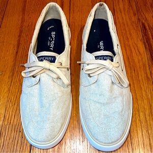Sperry Womens Pier Boat Canvas Shoes Gold Sparkle Size 9.5